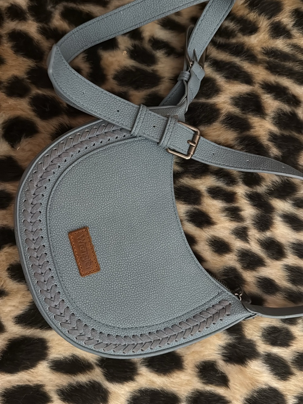 Wrangler Light Blue Crescent Shoulder Bag with Braided Trim